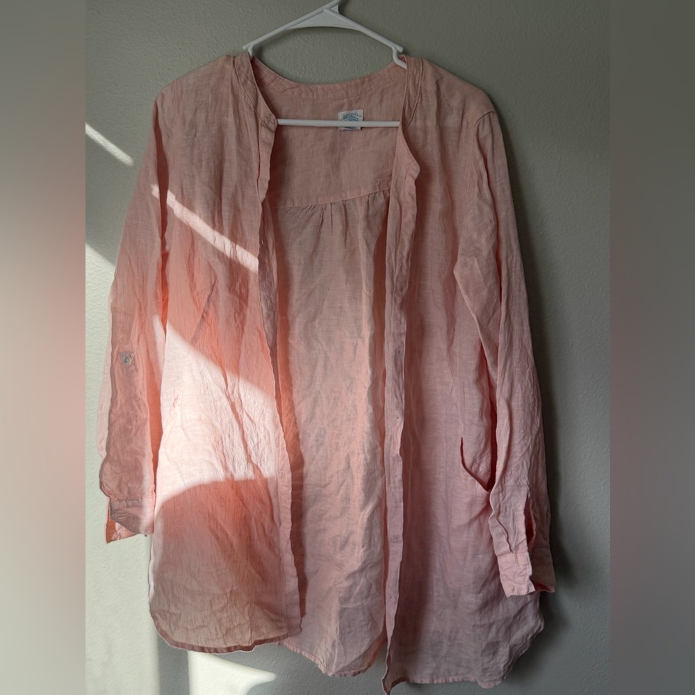 Sigrid Olsen Peach Linen Tunic Top Women’s Medium Bohemian Minimalist